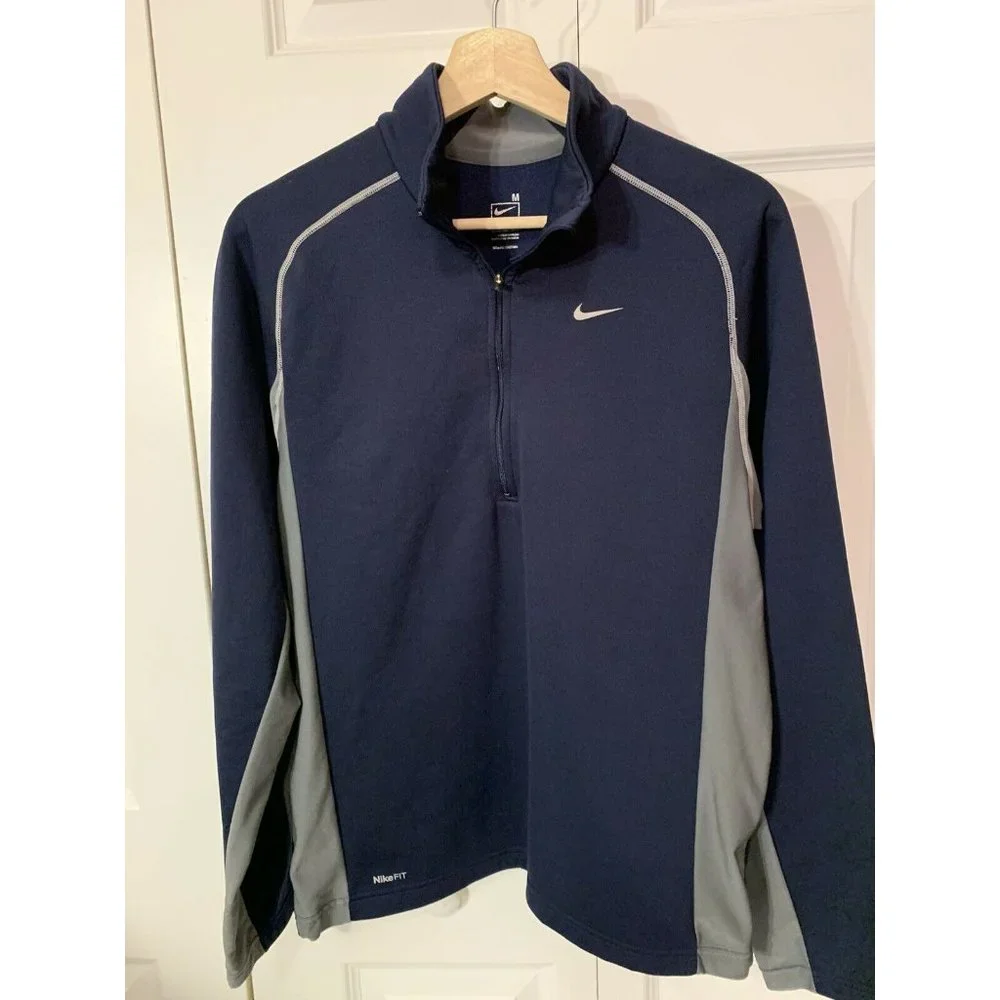 Nike Men's Sz M Nike-Fit Therma Blue Long Sleeve 1/4 Zip‎ Pullover